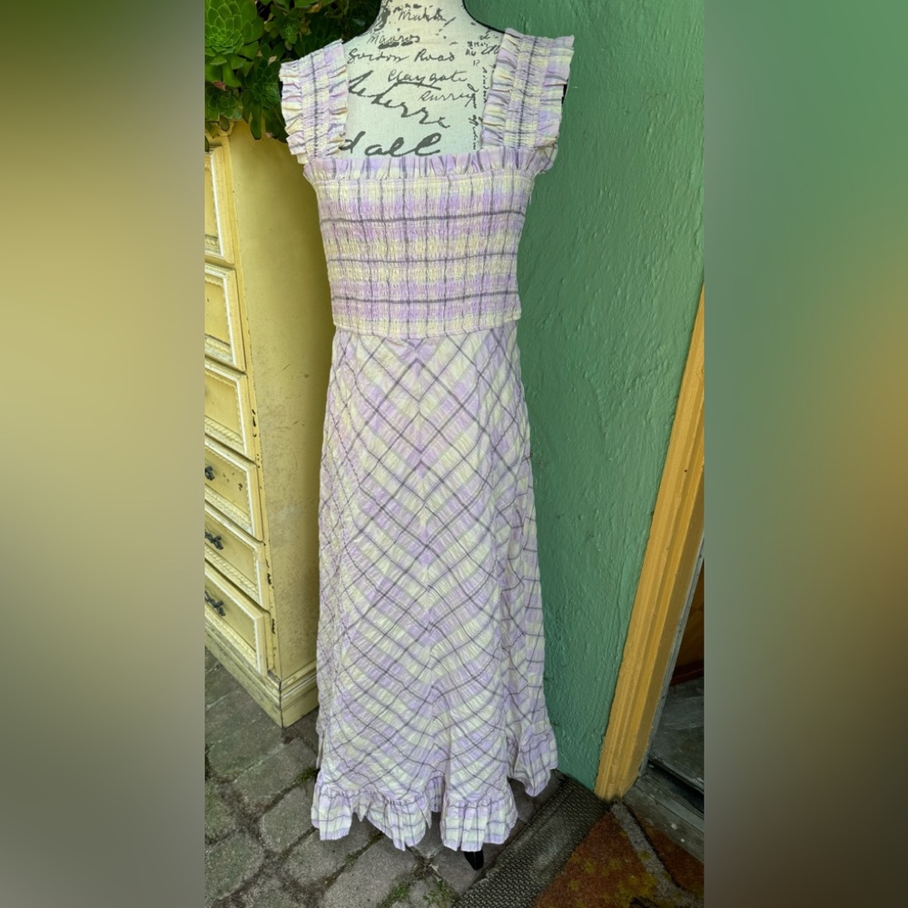 GANNI lavender plaid sundress size 8